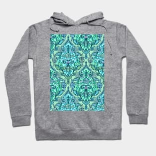 Botanical Moroccan Doodle Pattern in Mint Green, Lilac & Aqua Hoodie